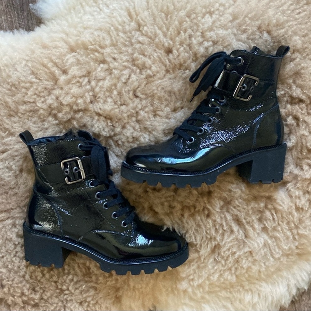 Paul Green combat boots in dynamite black patent leather. Barely worn.